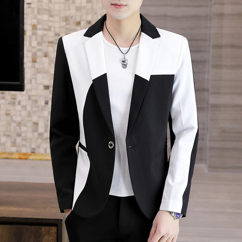 Fashion Splicing Men Blazers Slim Fit Business Casual Suit Jacket Handsome Wedding Groom Social Dress Coat Costume Homme men suit jacket