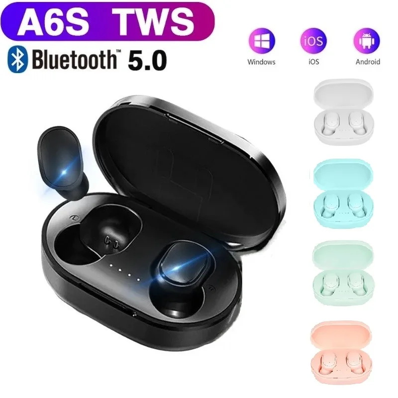Nuovo A6S Bluetooth Wireless Headphone Auricolari Bluetooth Auricolari Tws Headset Con Custodia Di Ricarica Per Xiaomi Iphone