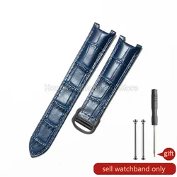 Elegant Genuine Leather Watch Strap with Notched Endpoint Design - Premium Durability and Comfort - 20x12mm (Blue - BK - Z4)