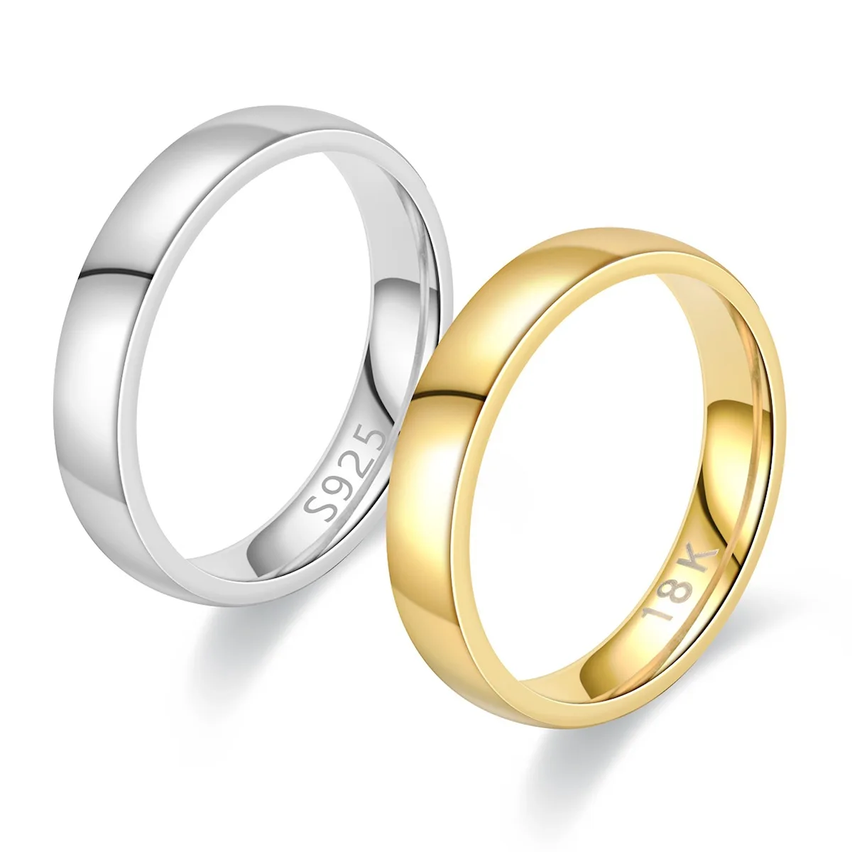 Wedding Rings 4mm 18K Gold-Plated Stainless Steel Couple Anillos Mujer