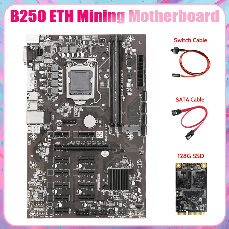 B250 Eth Mining Motherboard+128g Msata Ssd+sata Cable+switch Cable
