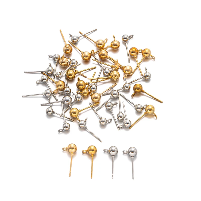 50Pcs35mmRoundBallEarPostEarringBasicPinsStoppersConnector