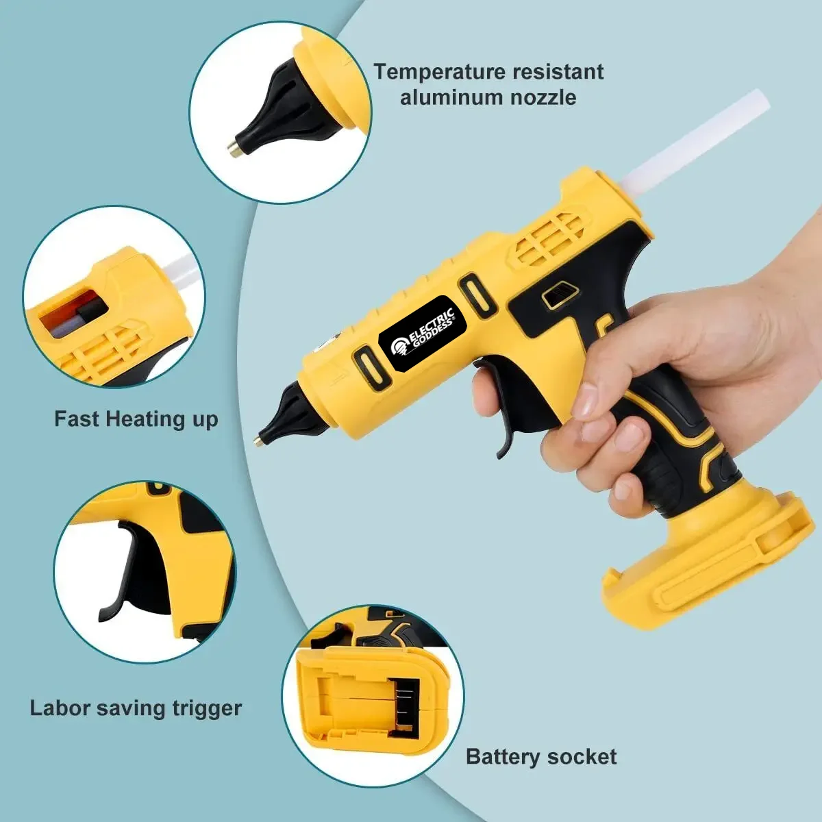 Cordless Hot Glue Gun 100W for dewalt 20V Battery Handheld Wireless Power  Glue Gun Full Size with 12pcs Glue Sticks(0.43) for Art DIY Craft Home