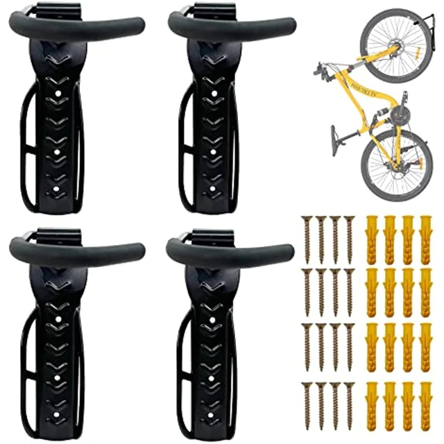 Soporte para colgar bicicletas, [4 unidades] Ganchos de bicicleta  resistentes para montaje en pared, soporte vertical para garaje, negro