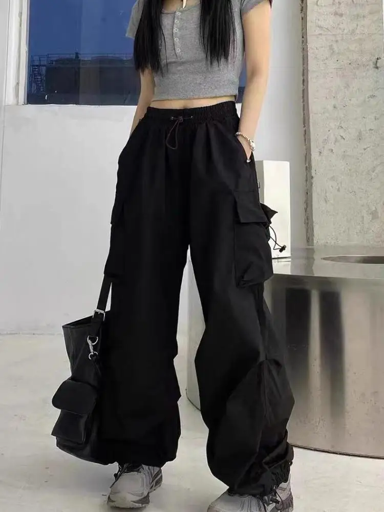 Tawaaiw Vintage Casual Baggy Wide Leg Sweatpants White Loose Drawstring Low  Waist Black Cargo Pants Women Hippie Joggers Trouser - AliExpress