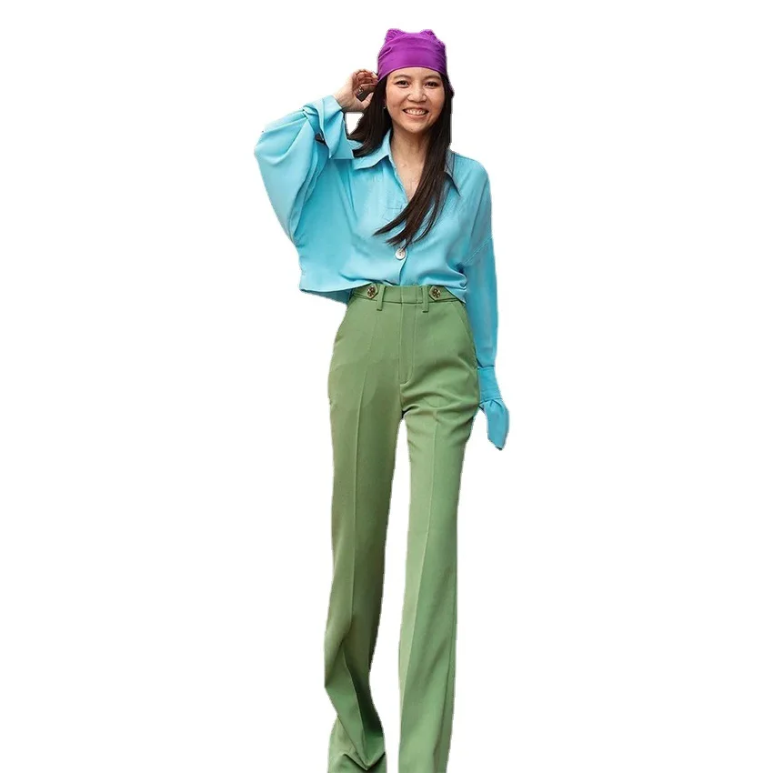 2022 Women Summer Green Long Pants Casual Floor Length Women Solid Color Boho Pants Female Trousers Women Wide Leg Pants vuori joggers