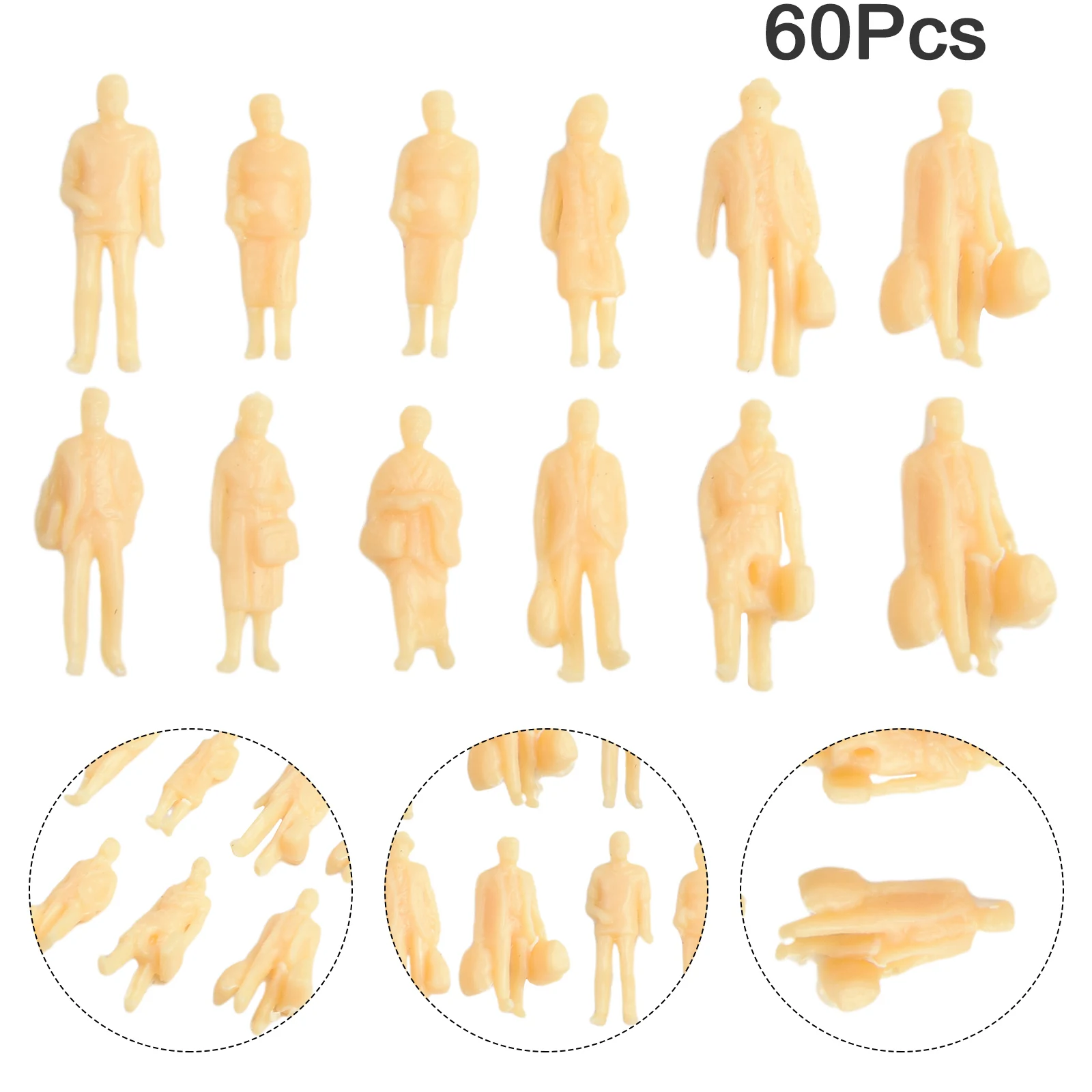 

60pcs Model Figures 1:87 Unpainted Plastic DIY Character Model Scale Railway Train Building Passengers
