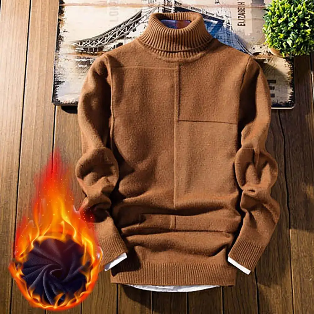 

Men Pullover Sweater Long Sleeve Temperament Coldproof Sweat Absorption Thicken Sweater Knitwear Men Sweater for Daily Wear