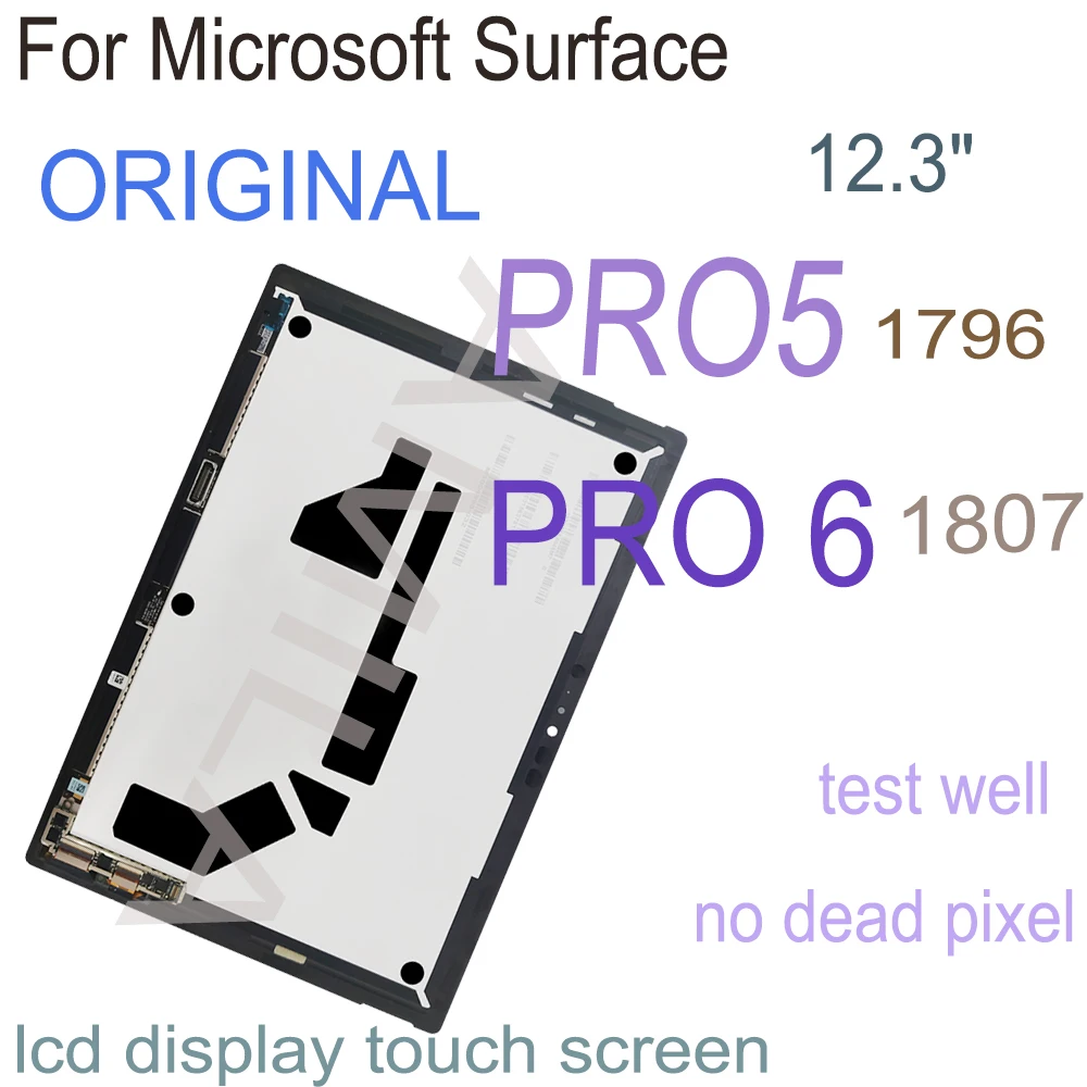 Tested 12.3 Original Pro 5 LCD For Microsoft Surface Pro 5 1796 LCD Display Touch Digitizer Assembly LP123WQ1 Pro5 PRO6 1807 LC