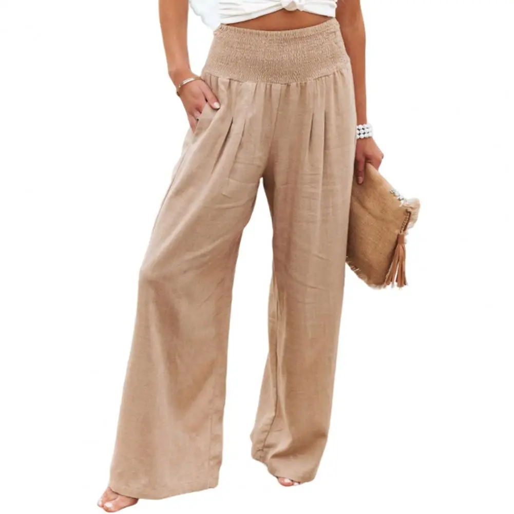 

Women Clothing Breathable Women's Wide Leg Pants Soft Loose Trousers for Summer Office Casual Wear with Elastic Waist Pockets