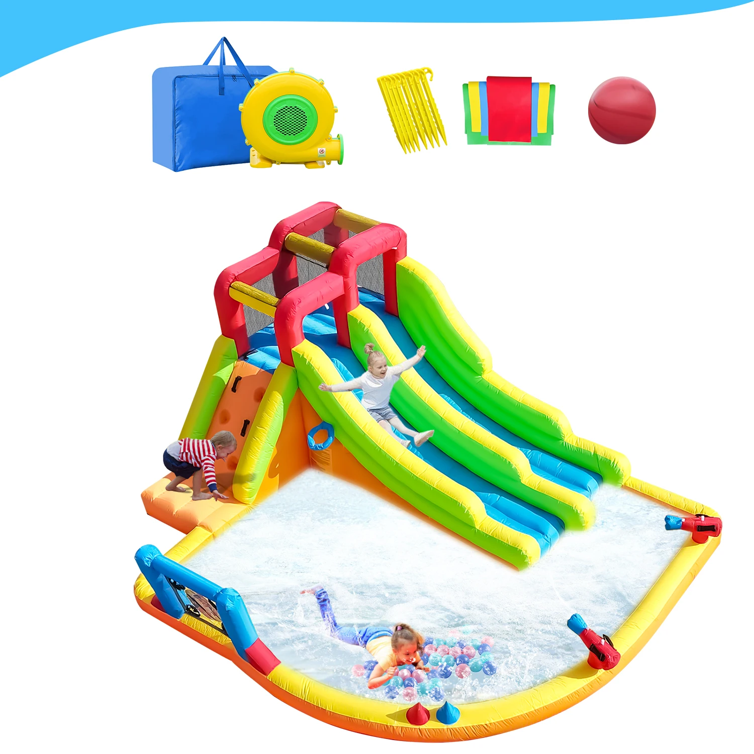 12 x 14,5 Fuß aufblasbares Doppel-Wasserrutsche-Hüpfhaus mit Gebläse für Kinderpartys, kommerzieller Kinderspielplatz – Detail 3