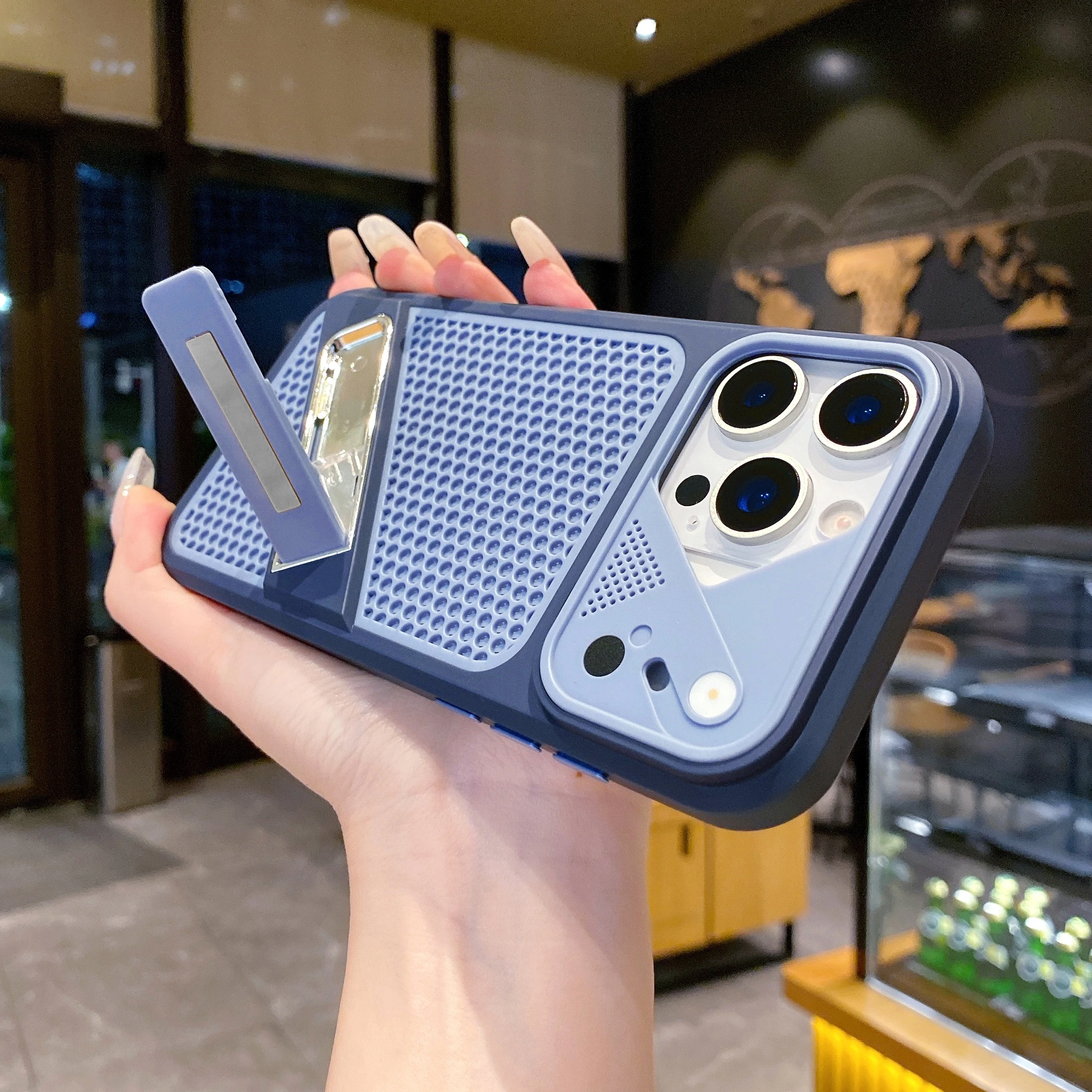 Honeycomb Cooling Shockproof Phone Case with Foldable Stand