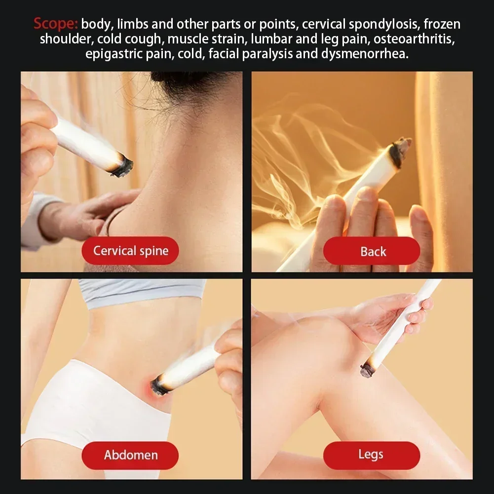 5PCS Slight Smoke Mugwort Rolls Moxa Therapy Smokeless Pure Moxibustion Sticks Acupuncture Points Meridian Warm Massage