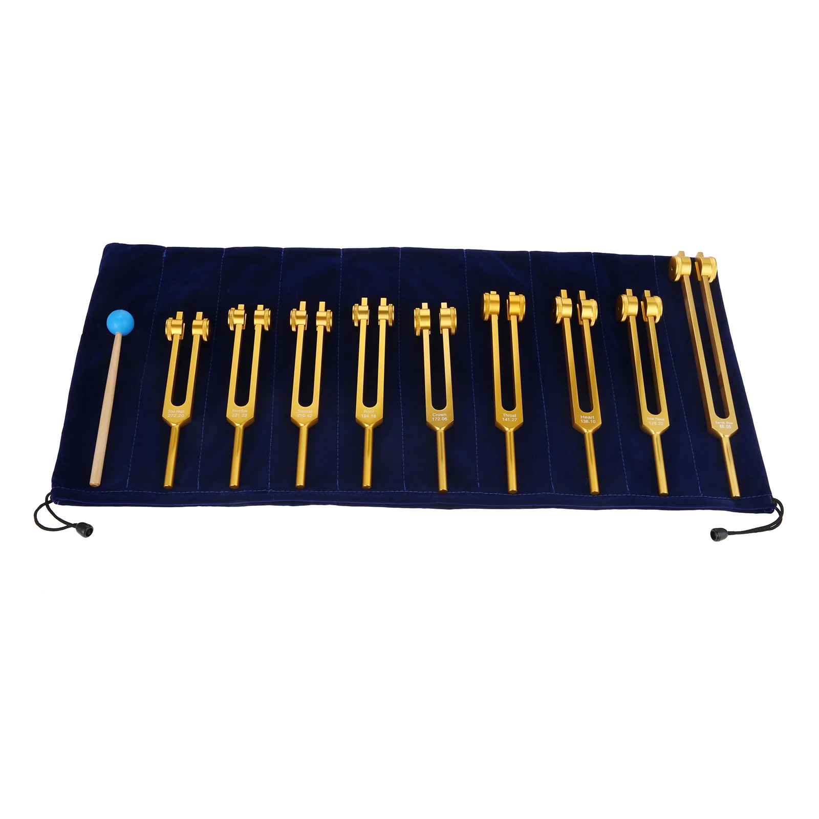 

9 Pcs Tuning Forks Set Golden Chakra + Soul Heart Weighted Tuning Fork with Bag for Sound Healing Vibration/Musical Instrument