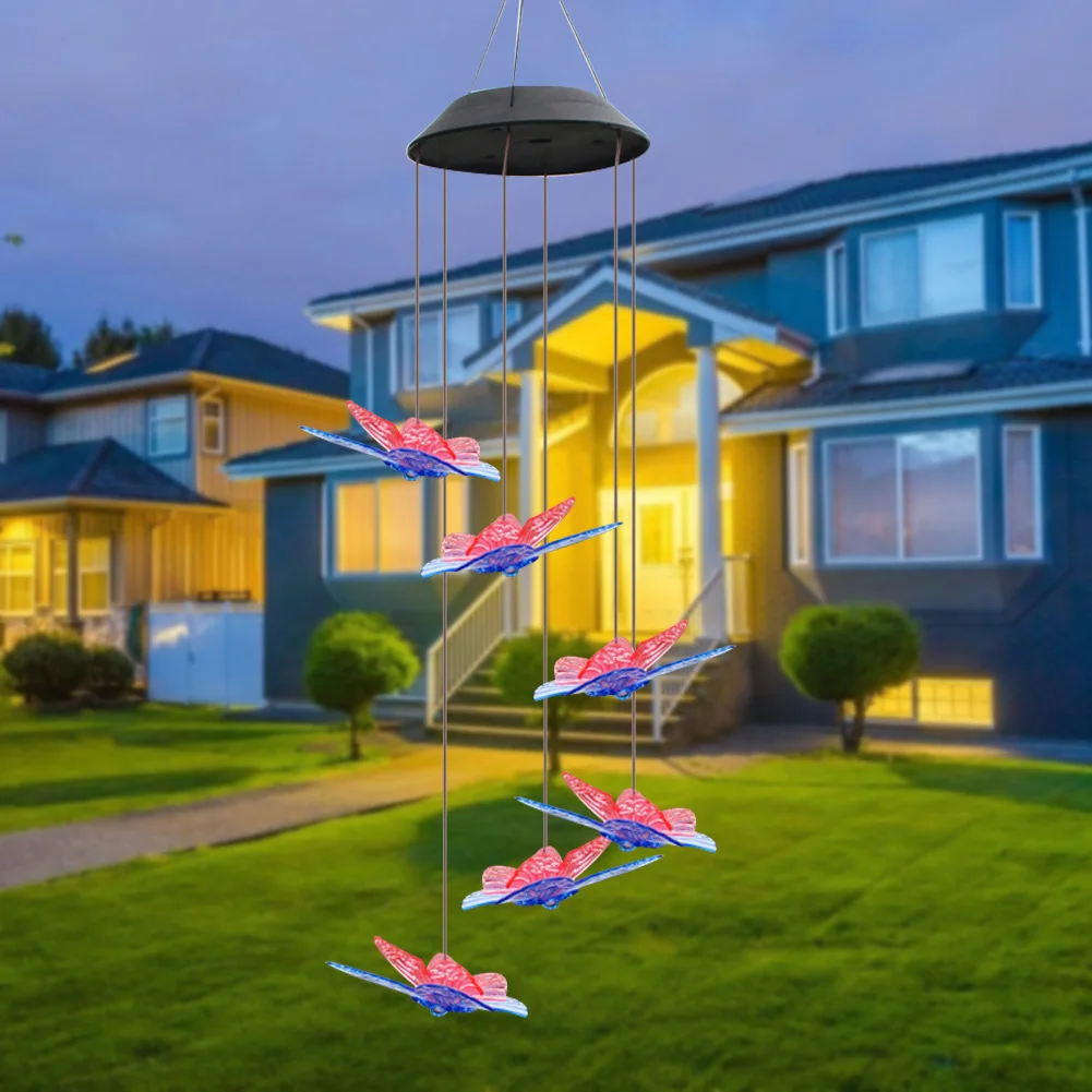 solar street light LED Solar Wind Chime Crystal Ball Hummingbird Wind Chime Light Color Changing Waterproof Hanging Solar Light For Home Garden decorative solar lights Solar Lamps