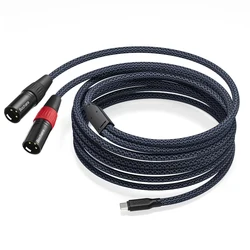 Enhanced Braided Type C to Dual XLR Male Audio Cable with Dual Shielding and Integrated 32bit Chipset - 3m (Mixed Grey Braided)