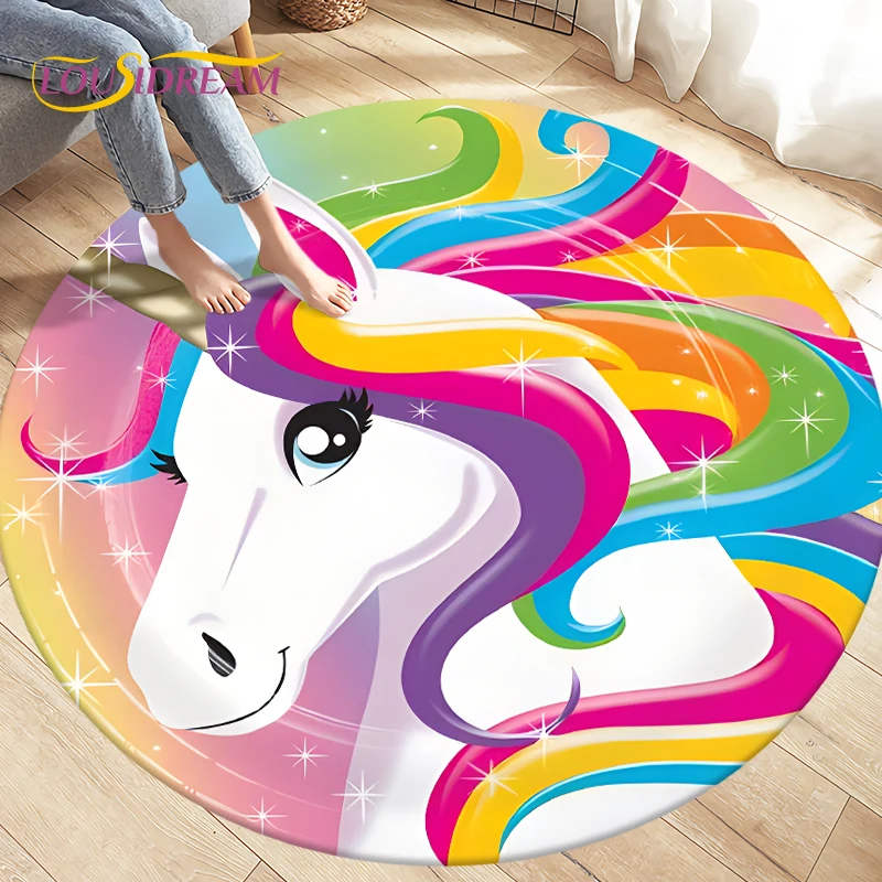 

Children's Cartoon Cute Unicorn Animals Area Rug Round Carpets Rugs for Living Room,Kids Play Crawling Soft Non-slip Floor Mats