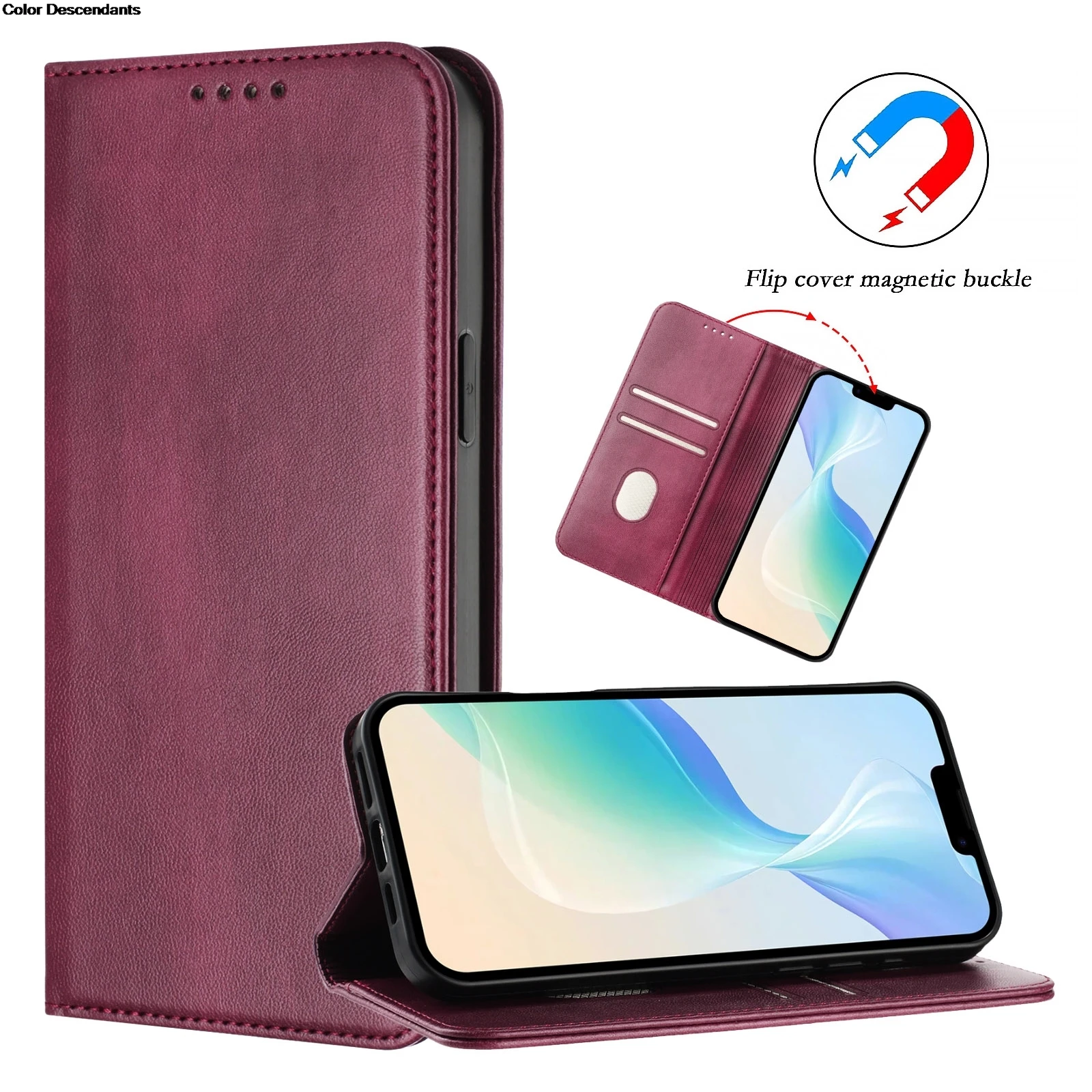 Luxury Leather Magnetic Case with Card Slots and Shockproof Book Cover