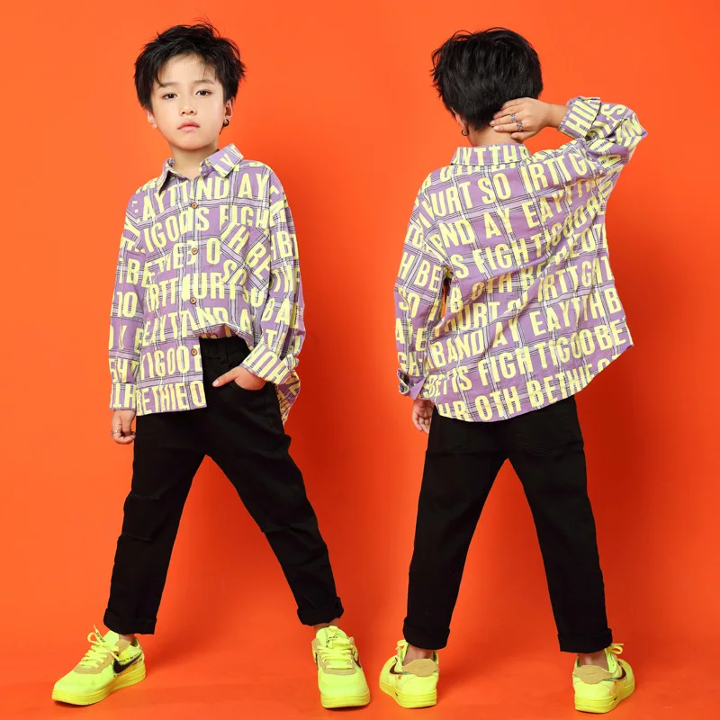 

Children Fashion Hip Hop Dannce Costume Boy Letter Shirt Pant Long Sleeve Jazz Dance Clothing Stret Dance Outfit