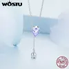 WOSTU 925 Sterling Silver Water-Drop Necklaces Purple Zircon Lily of the Valley Adjustable Chain For Women Gift Fine Jewelry 1