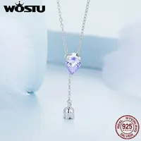 WOSTU 925 Sterling Silver Water-Drop Necklaces Purple Zircon Lily of the Valley Adjustable Chain For Women Gift Fine Jewelry 1