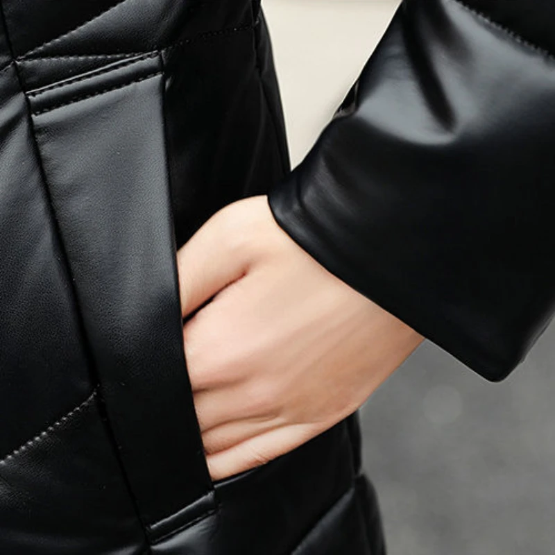 2023 Winter New Women down Jacket Mid length version Slim-Fit Coat Thickened Warm Leather outwear Fox Fur Collar Hooded outcoat