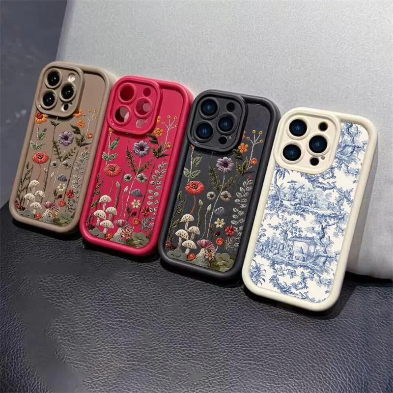 Retro Floral Flower Painted Silicone Phone Case