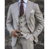 Summer New Men Suits Slim Fit Fashion Peak Lapel Single Breasted Thin Linen Male Suit Business Casual Beach Wedding Tuxedo 3 Pc 2