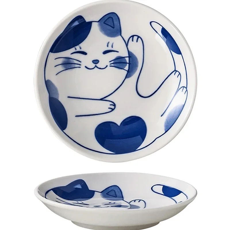 Japanese Lucky Cat Ceramic Sauce Dish - Mini 10cm Dessert Plate