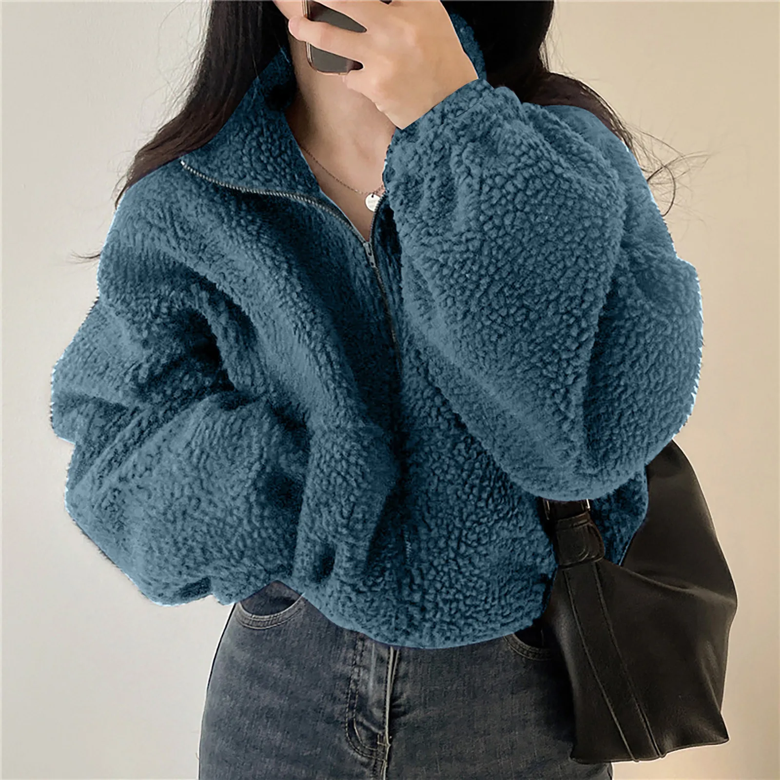 Fleece Hoodie Thickened Warm Women Zippe Sweatshirts No Hood Women'S Stand  Collar Short Loose Plush Coats Winter Zipper Jackets - AliExpress