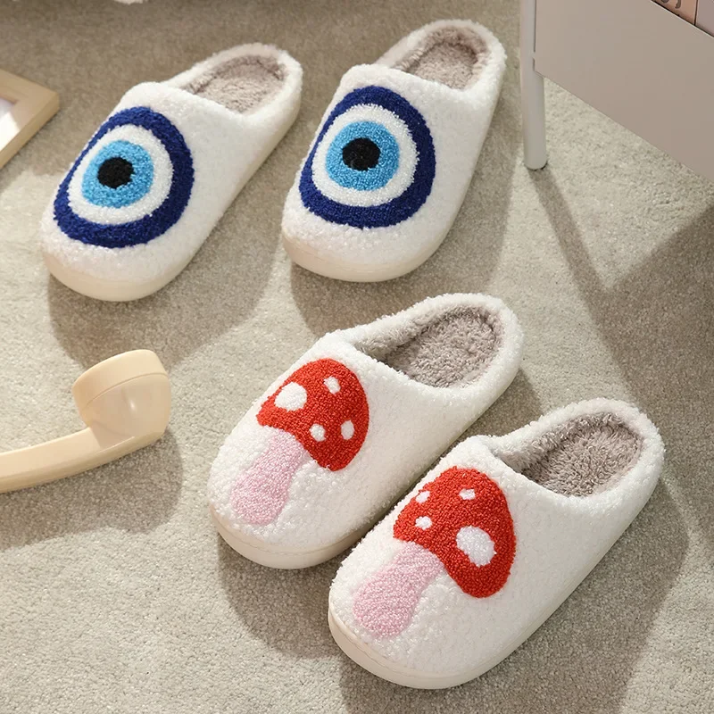 

WinterWarm Fluffy Slippers Mushroom Cute Home Cotton Shoes Funny Thickened Anti-slip Platform Cozy Home Comfy Couple Shoes