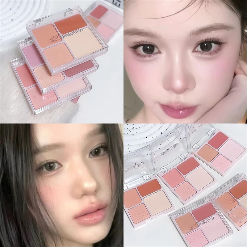Description Picture 3 of itemPeach Milk Pink Cream Matte Blush Palette Cheek Tint Powder Facial Beauty Cosmetic 4 Color Blusher Rouge Contouring Orange Blush