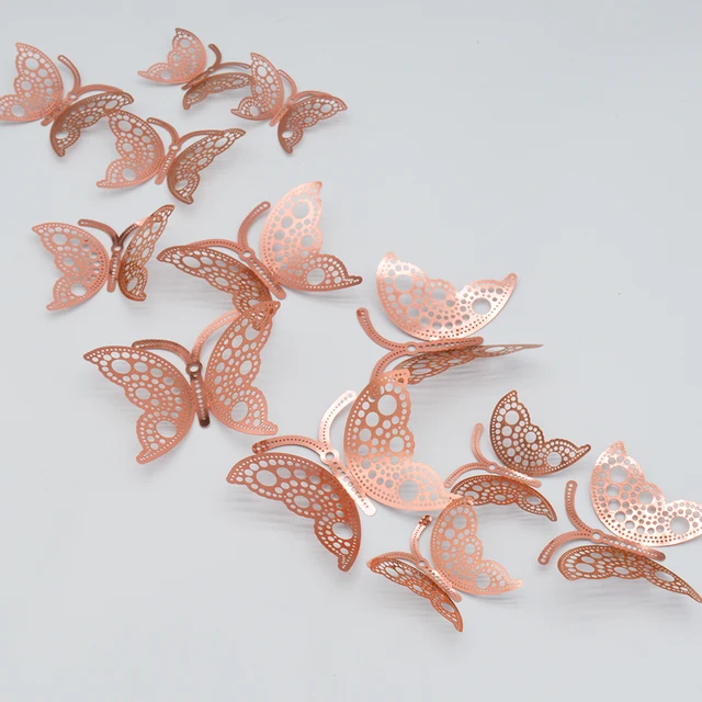 12Pcs Metal Texture Gold Artificial Butterfly Cake Topper Cake Decoration Simulation Butterflies Wedding Crafts Party Decoration RG09