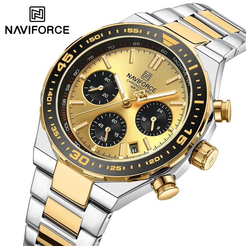 

NAVIFORCE Watch for Men Luxury Fashion Waterproof Stainless Steel Band Male Date Chronograph Quartz Wristwatch Reloj Hombre 2024