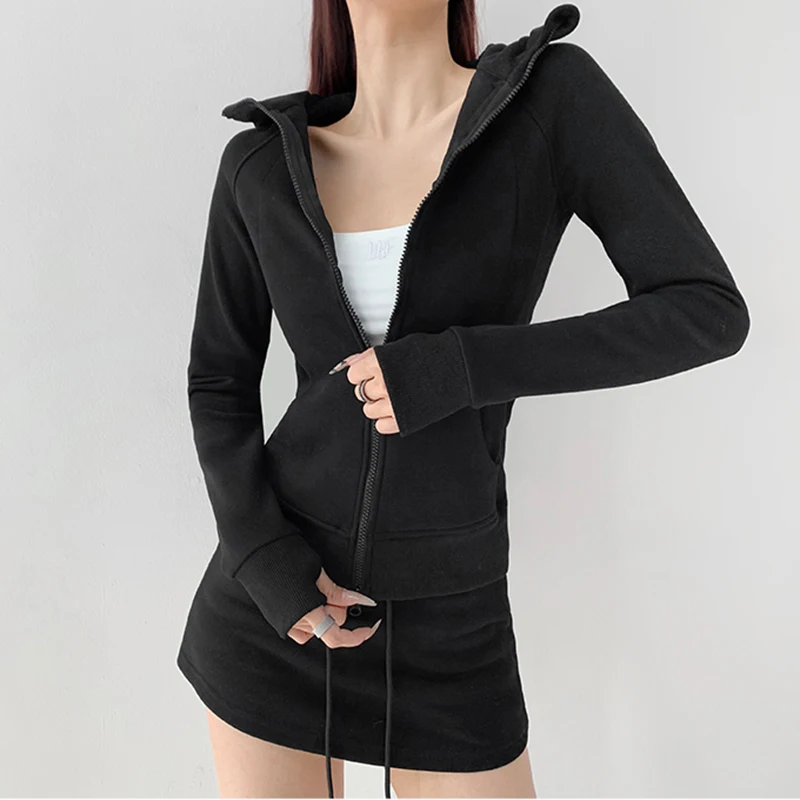 

2024 New Spring Basic Hooded Bomber Jackets Women Double Zipper Loose Sweatshirts Autumn Female Long Sleeved Jacket Outerwear