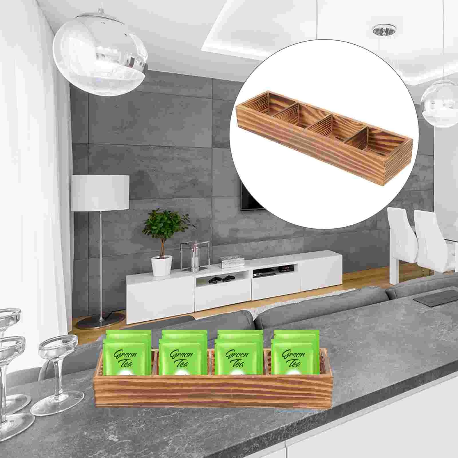 

Wooden Tea Bag Box Compartments Coffee Bag Holder Countertop Divided Storage Container Sugar Packet Holder Teabag Organizer Box