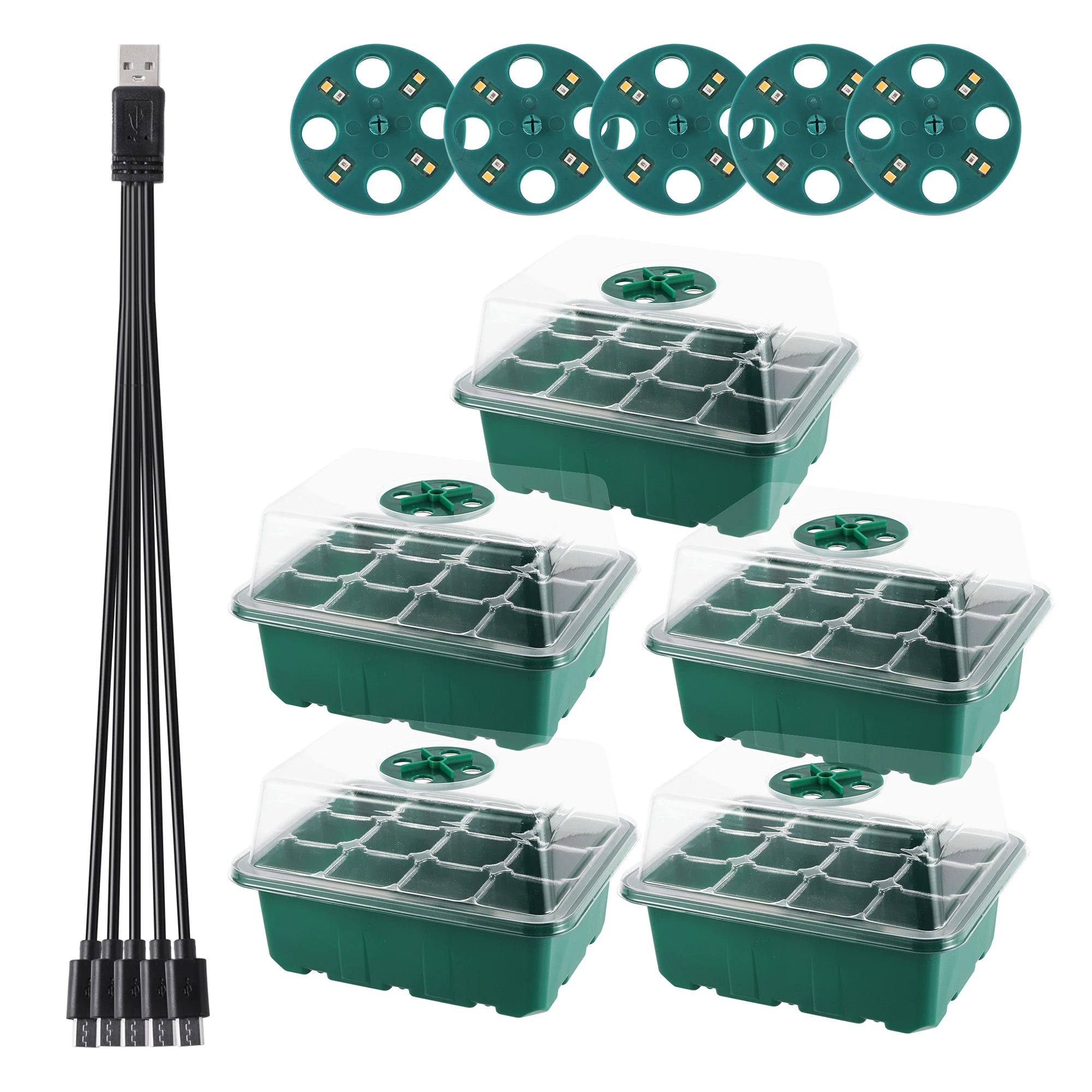 Seed Starter Trays with Grow Light, Seeding Starter Kits with Humidity Domes Cover, Indoor Gardening Plant Germination Trays