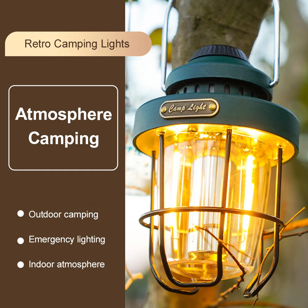 Retro Lamp Portable Camping Lantern USB Recharge Camping Tent Travel Light Vintage Outdoor Lighting Equipment Flashlight camping light portable lanterns camping lamp camping lantern