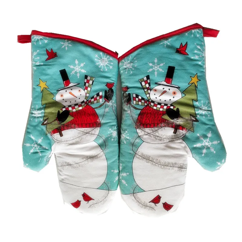 1Pc 18x33cm Cotton Christmas Printed Kitchen Baking Oven Mitt Microwave Insulation Glove Pad Xmas Party Gift