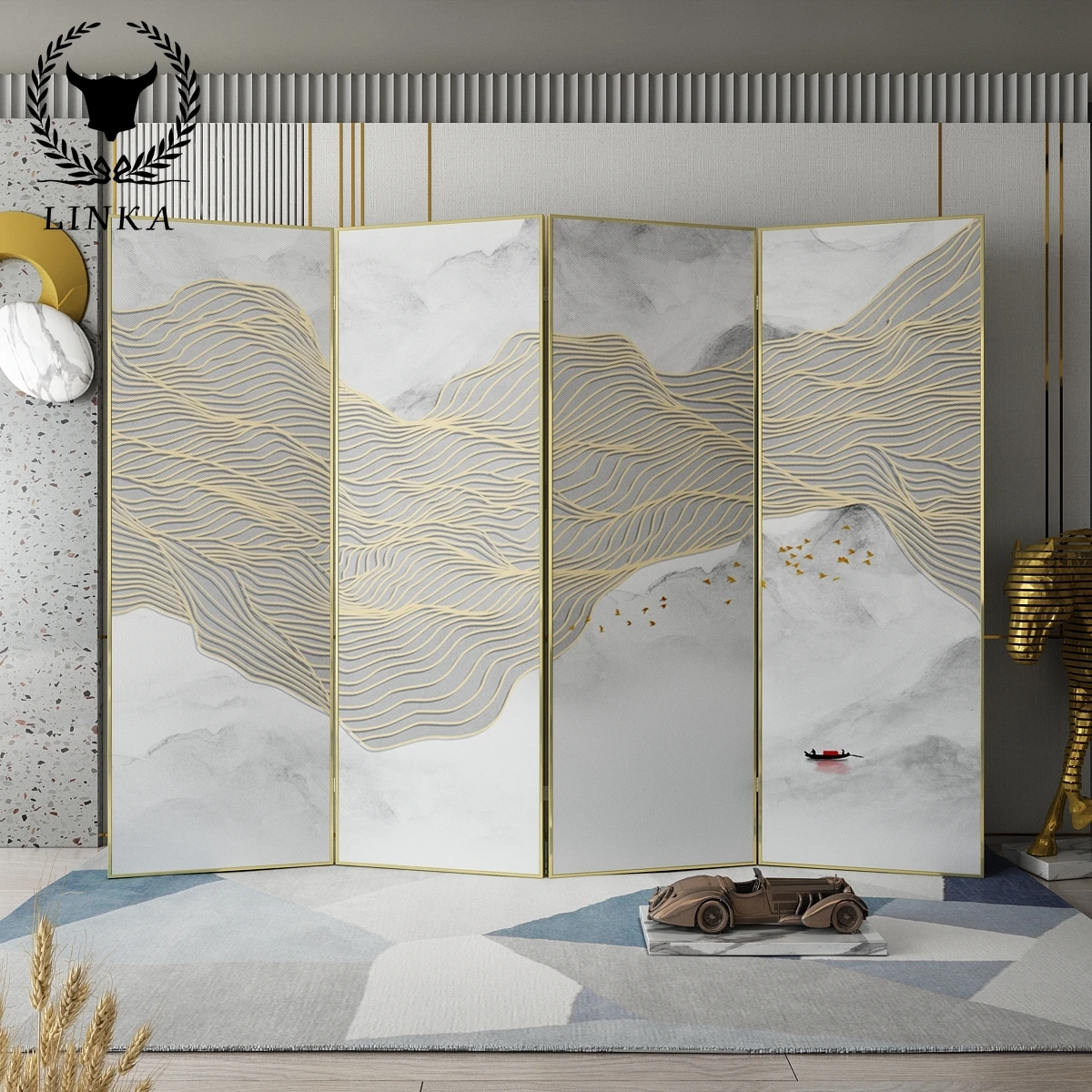 

Light luxury metal screen partitions the living room, enter the house, block the entrance, restaurant, hotel, foldable screen