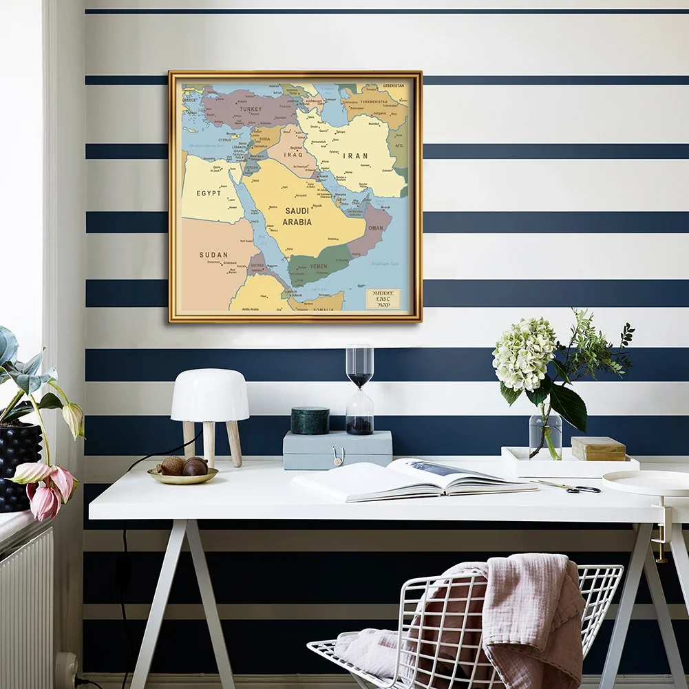 60*60cm Map Of Middle East Political distribution Map Wall Art Poster Canvas Painting Home Decoration Travel School Supplies