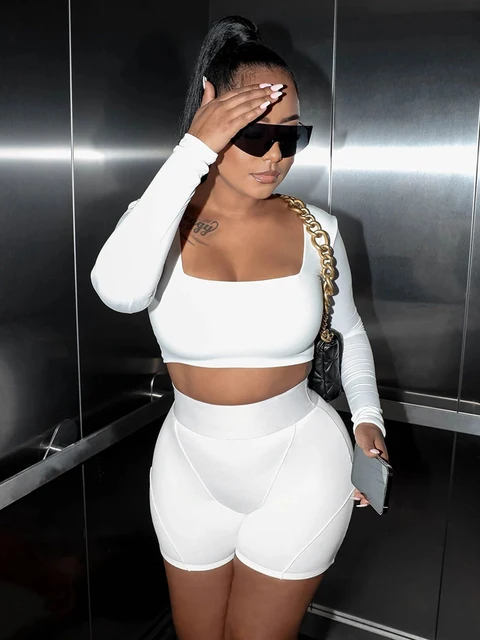 Kliou Biker Style Shorts Two Piece Set 