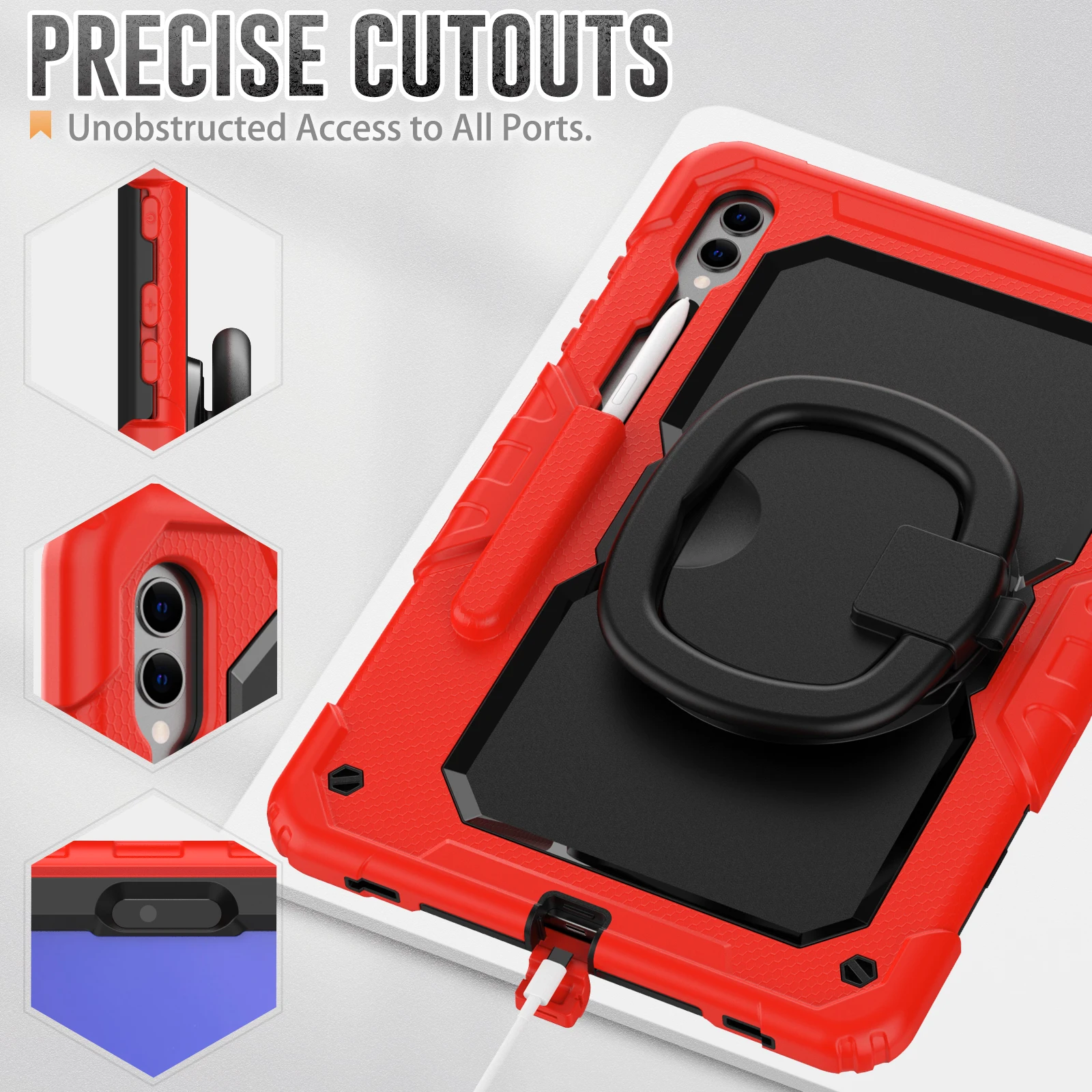 Heavy Duty 12.4-Inch Tablet Case with 360° Rotatable Bracket