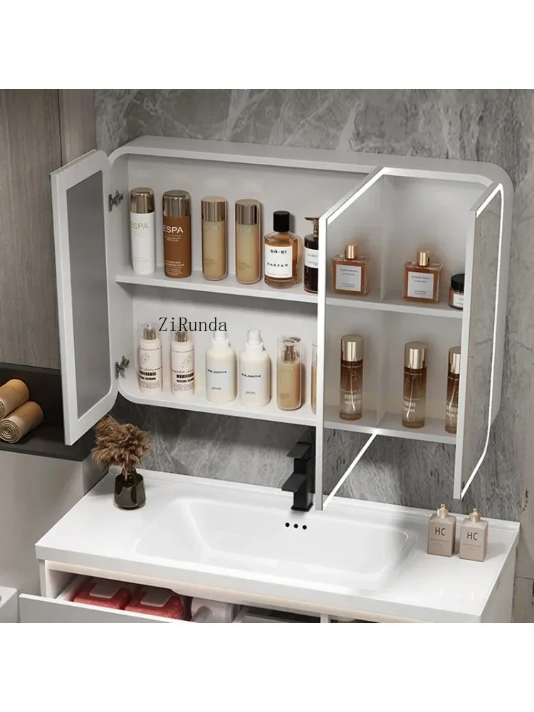 Smart Bathroom Mirror Cabinet Wall-mounted Aluminum Induction Light Storage Mirror Cabinet Simple Home Furniture