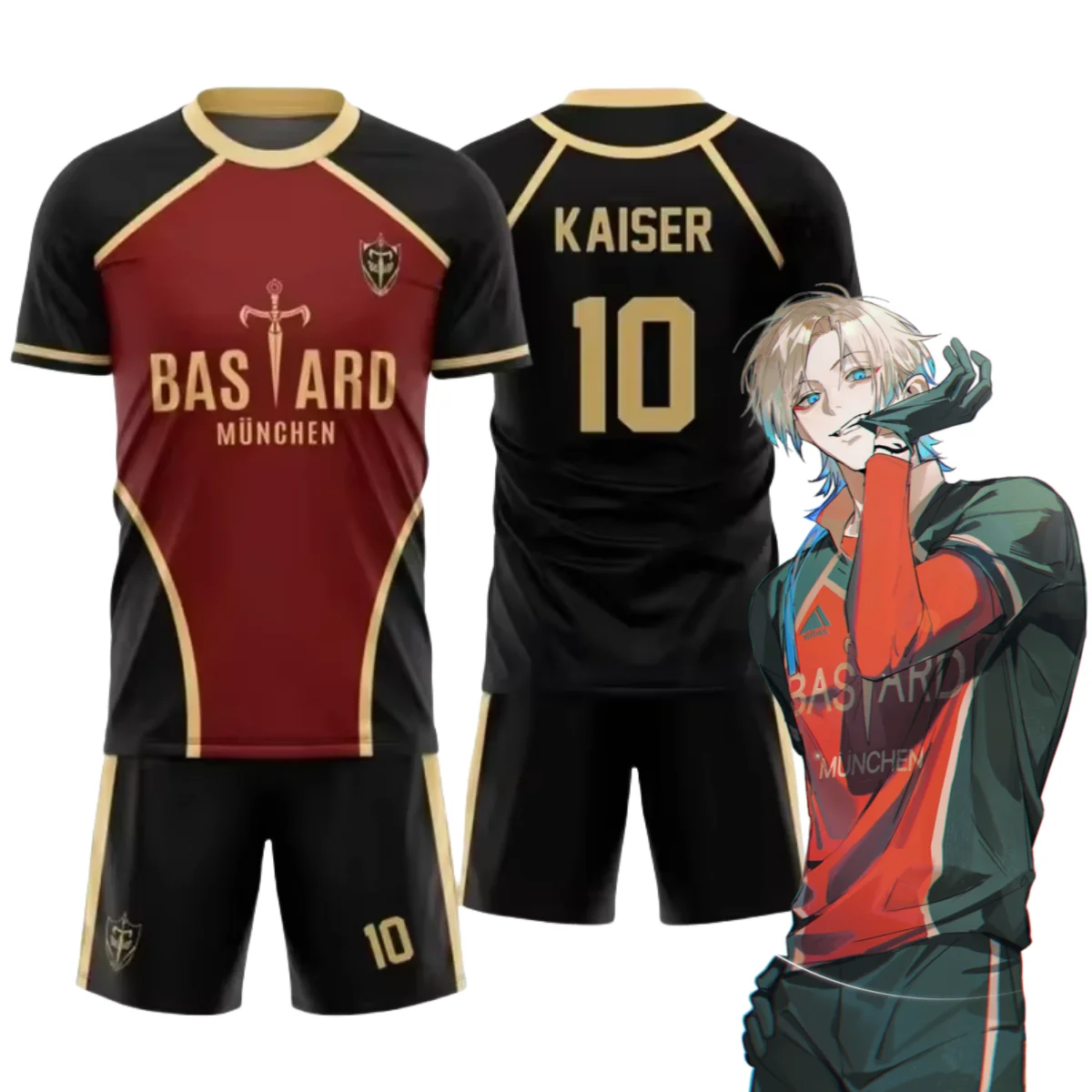 Anime Kaiser Shirt Cosplay Costumes Bastard Munchen #10 Michael Kaiser Football Shirts Shorts Set 3D Printing