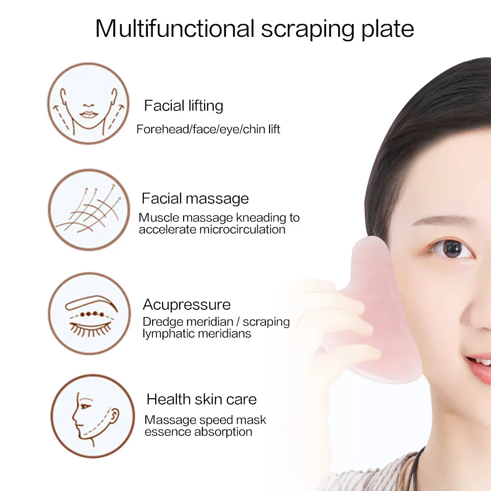 Natural Jade Guasha Stone Board Gua Sha Scraper Massager for Face Rose Quartz Gua Sha Plate Spa Guache Body Face Massage Roller