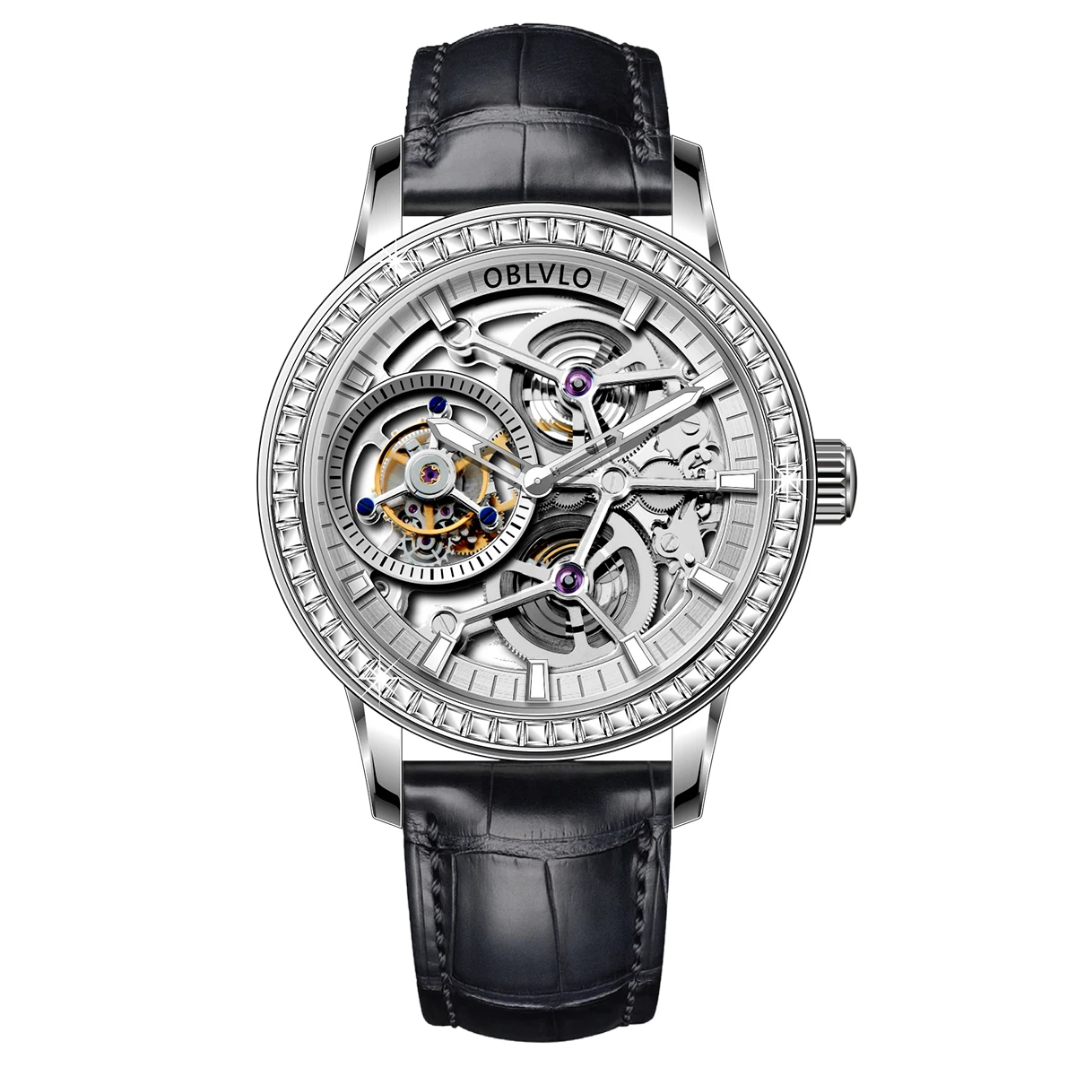 Oblvlo-メンズラグジュアリートゥールビヨンメカニカルウォッチ