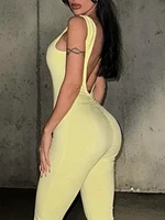 Women's slim fit solid color bell bottom pants sexy suspender jumpsuit pants - Image 4
