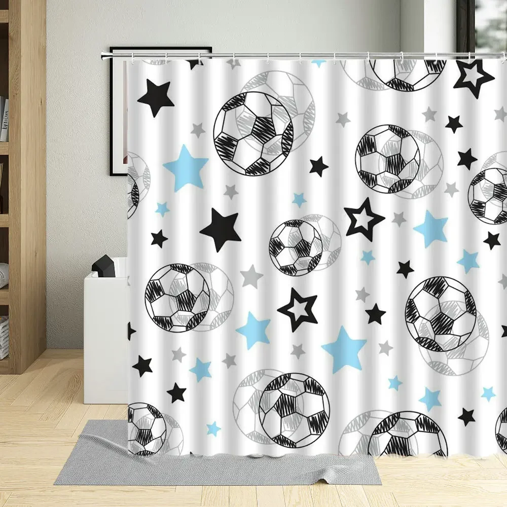 

Football Sports Pattern Shower Curtain Cartoons Waterproof Fabric Bath Curtains Bathroom Decor Bathtub Screens With 12 Hooks