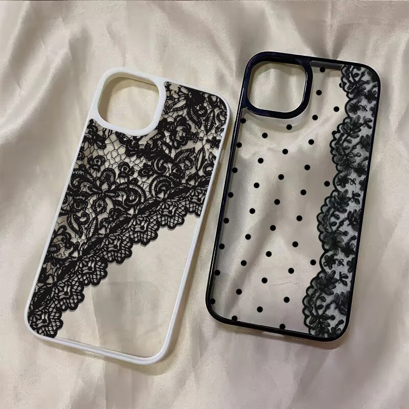 Trendy Lace Polka Dot Shockproof Phone Case – Transparent TPU Protective Back Cover